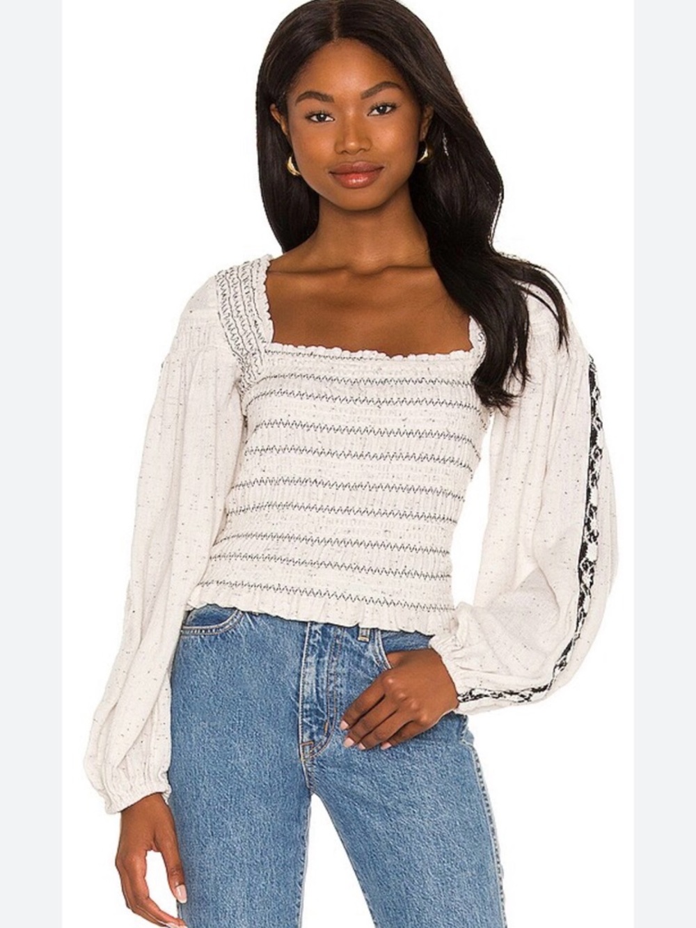 FREE PEOPLE MAGGIE EMBROIDERED LONG SLEEVE TOP